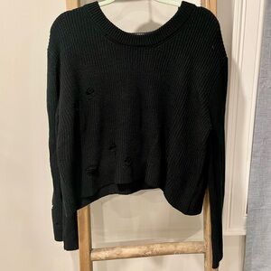 She + Sky black knit crop sweater - bell sleeves with distressed holes